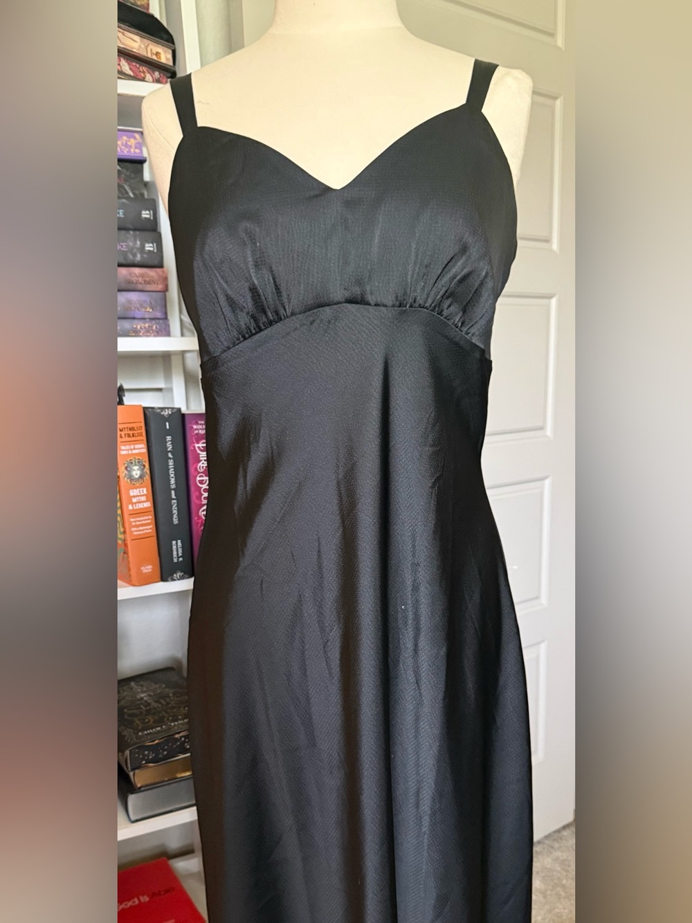 sofia by sofia vergara Black Satin Midi Slip Dress